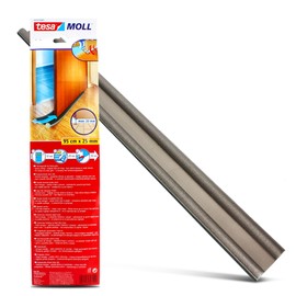 tesa MOLL® Draught Excluder for Doors, Grey Door Seal Bottom, 95 cm x 25 mm, Foam Door Floor Seal for Smooth Floors to Protect Against Draughts and Noise, with Sound Insulation, Tesamoll® Windstopper