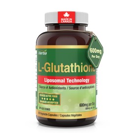 Herba Herba Liposomal Glutathione Supplement - 600mg Per Day | 60 Vegetable Capsules | L-Glutathione Reduced Active Form with Liposomal Delivery Technology | Source of Antioxidants | NPN from Health Canada