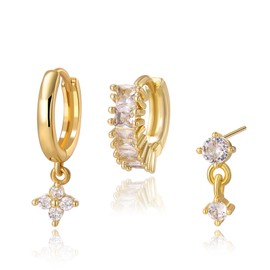 3 Pairs Gold Hoop Earrings for Women 18K Gold Plated Thick Hoops Earring set Trendy Dainty Gold Hoop Earring Multipack Hypoallergenic Earrings Jewelry for Gifts, One size, Brass, No Gemstone