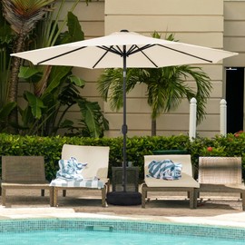 Sundale Outdoor Olefin 5-Year-Non-Fading 11FT Patio Umbrella with Sand Bag Base, Outdoor Umbrella with Tilt and Crank, Beige