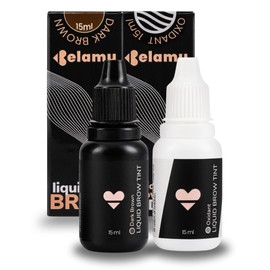 Belamu Brow Liquid Tint – Professional Hybrid Eyebrow Dye with Oxidant – Super Long Lasting Up to 6 Weeks – At Home Brow Color – Tint Color + Developer (Dark Brown)