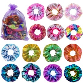 Pack of 14 Shiny Metallic Scrunchies Glitter Hair Bobbles for Women and