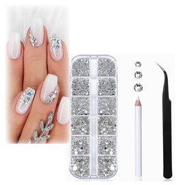 Audio Fan Nail Parts, Large Capacity, Diamond Tone, Nail Rhinestone, Art Parts, DIY, Handmade Material, Craft Parts, Decoration, Silver, Tweezers and Crayons for Nail Art