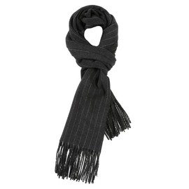 Oliver Wicks Italian 100% Wool Dark Grey Striped Scarf by Manifatture Alto Biellese - 15'' Wide, 71'' Long, Premium Winter Accessory for Men