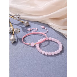 Jovivi Rose Quartz Bracelets for Womens,Pink Healing Crystal Beaded Bracelets for Women Jewellery Gifts
