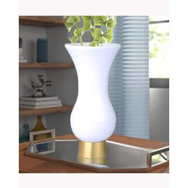 White S-shaped Glass Vase with Gold Base, 11.5"H