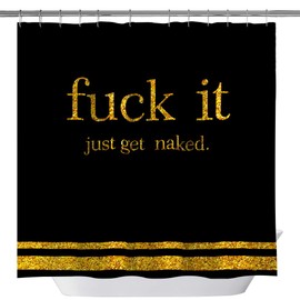 Black and Gold Shower Curtains Get Naked, Machine Washable Fabric Shower Curtains Set with Hooks 71 x 71 inch