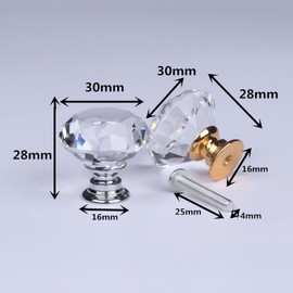 Yesmin Crystal Door Knobs,2 Pcs 30MM Crystal Drawer Carbinet Door Handle Puller with Screws for Home Kitchen Office Drawer Cupboard Closet-Silvery