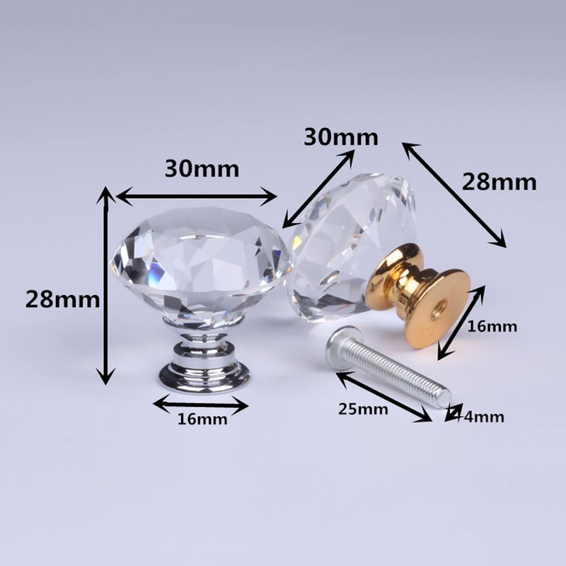 Yesmin Crystal Door Knobs,2 Pcs 30MM Crystal Drawer Carbinet Door