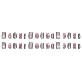 Hkanlre Cute Fake Nails Tips Purple Press on Nails Full Cover Square False Medium Butterfly Nails for Women 24PCS