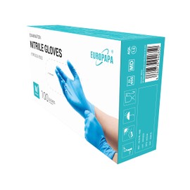 EUROPAPA® Disposable Nitrile Examination Gloves, Powder–Free, Latex–Free, Non–Sterile, Box of 100, L, Blue