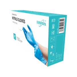 EUROPAPA® Disposable Nitrile Examination Gloves, Powder–Free, Latex–Free, Non–Sterile, Box of 100, L, Blue