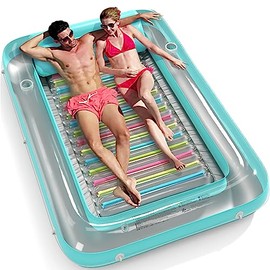 Inflatable Tanning Pool Lounger Float - Jasonwell 4 in 1 Sun Tan Tub Sunbathing Pool Lounge Raft Floatie Toys Water Filled Tanning Bed Mat Pad for Adult Blow Up Kiddie Pool Kids Ball Pit (RA, XXL)
