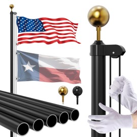 Ryzenthr 20 FT Flag Pole Kit for Outside In Ground, 14 Gauge Heavy Duty Flagpole Kit for Yard, Extra Thick Outdoor Flag Poles with 3x5 American Flag for Residential or Commercial Outdoor Garden (Black+Golden Sleek Ball Top, 2025 Upgraded Version)