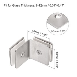 uxcell Stainless Steel 90 Degree Glass Clamp, 2pcs for 8-12mm Thickness Double Side Square Frameless Glass Corner Clamp Bracket Clip for Shower Door