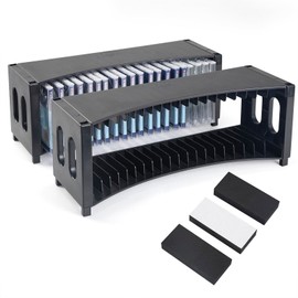 alavisxf xx CD Storage Rack, Upgrade 2 Pack Stackable ABS CD Storage Organizer Can Hold 40 Slim CD Jewel Cases, CD Organizer Holder Rack for Home, Office, Movie Music Room (CD Rack)