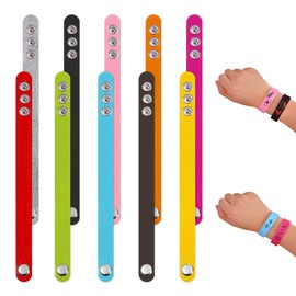 Megitzuu 50 Pcs PU Leather Bracelets, Blank Adjustable Snap Bracelets Plain Faux Leather Wristbands for Women Men Jewelry Making DIY Craft Cuff Bracelet, 10 Colors