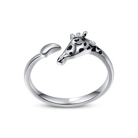 TANGPOET Giraffe Gifts for Women Sterling Silver Giraffes Rings Open Adjustable Rings Animal Jewelry for Giraffe Lovers Mother