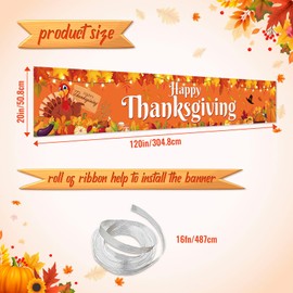 Large Happy Thanksgiving Banner | 120x20 Inch Turkey Maple Leaf Pumpkin Yard Banner | Indoor Outdoor Home House Party Supplies, Yard Sign Background Photography