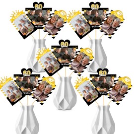 MEFENG 15Pcs 60th Birthday Party Picture Centerpiece Sticks - Black Gold - 60th Birthday Photo Table Toppers - Happy 60th Birthday - 60Years Old Birthday Party Supplies