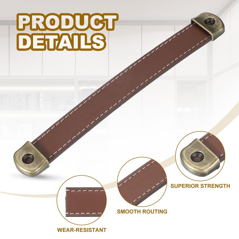 PATIKIL 7" Leather Drawer Pulls with Iron Sheet, 2 Pcs
