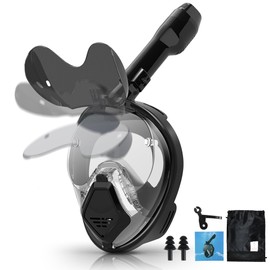 Xyuee Devilfish Full Face Snorkel Mask Adults Black L, Dry Top System Snorkeling Gear with Foldable Sunglasses, 180 Degree Panoramic View Snorkel Set, Scuba Diving Masks Anti-Leak & Anti-Fog