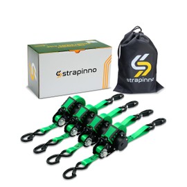 Strapinno Retractable Ratchet Straps - 1 in x 12 ft Heavy Duty Tie Downs, 1800lbs Breaking Strength Each, S Hooks with Safety Clip, AutoRetract, for Moving, Motorcycle, Boat, Kayak, and Cargo (4 PCS)