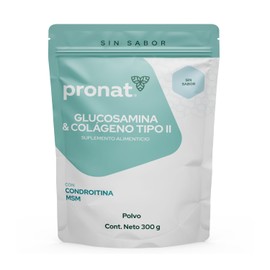 PRONAT | Glucosamina & Colágeno Tipo II Sin Sabor 300 G, con Vitaminas, Calcio y Magnesio 18 porciones