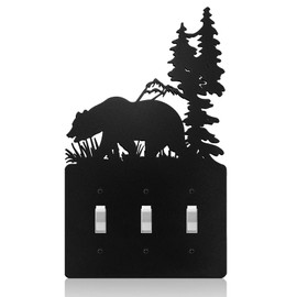 Lothee Metal Bear Switch Covers Moose Tree Mountain Elk Black Light Plate Forest Outlet Cover Toggle Switch Wall Plate Cover for Home Bedroom(Triple Toggle)