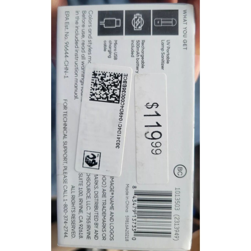 SHARPER IMAGE UV PORTABLE LAMP Home and Car Sanitize Disinfectant