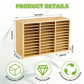 MotiMind Marker Organizer for 264 Markers, Large Bamboo Wooden Desk Storage Stand for Pencil Pens Art Brushes, 32 Compartments Display Holder for Teacher Students Home Office Classroom Birthday Gifts