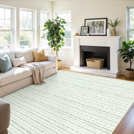 Sage Green Area Rug 6x9 Living Room Distressed Area Rugs, Non Slip Washable Rugs Large Moroccan Boho Farmhouse Rug for Bedroom Dining Room, Neutral Low Pile Indoor Floor Carpet