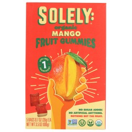 SOLELY Organic Mango Whole Fruit Gummies | Two Ingredients | No Added Sugars, Artificial Colors or Flavors | Vegan Fruit Snacks, 0.7 Ounce (Pack of 5)