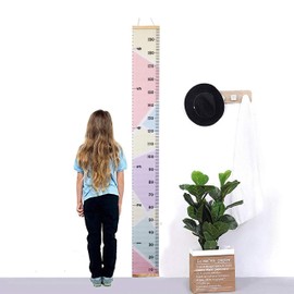 MinoMia Kids Growth Chart, Wood Frame Fabric Canvas Height Measurement Ruler from Baby to Adult for Child's Room Decoration 7.9 x 79in (7.9 x 79in, Colorful)