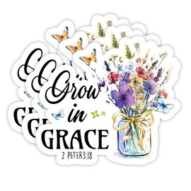(3Pcs) Grow in Grace Vinyl Sticker 3'' Bible Verse Inspirational Stickers Religious Car Decals Christian Gifts for Women Men Faith-Based Decorations for Journaling Water Bottles Laptop