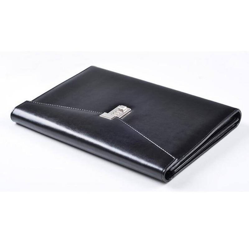 A4 Black Leather Password Lock Document Bag Manager File Folder