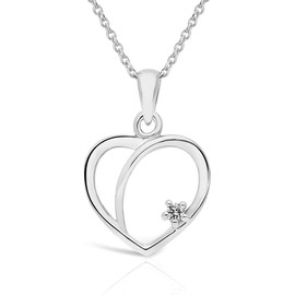 Planetys - 9ct White Gold Diamond Setting Heart Necklace - Length 42-45cm, White Gold, Diamond