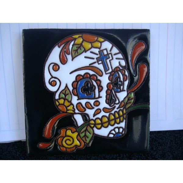 Day of Dead Sugar Skull Mexican Tile, Talavera, Dia Los