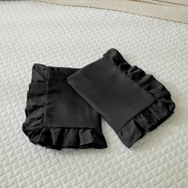 Microfiber Ruffle Pillow Shams Standard Size Set of 2, 20X26 - Solid Ruffled Fringe Design Pillow Cases Soft & Breathable - Unique Collection Decorative Pillow Covers 20X26 - Black