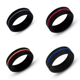 DYNOFIT Silicone Ring - Comfortable 4 Piece Set of Mens Wedding Band - Durable, Flexible Rings for Men - Perfect for Active Men, Blue Collar Workers, First Responders (11)