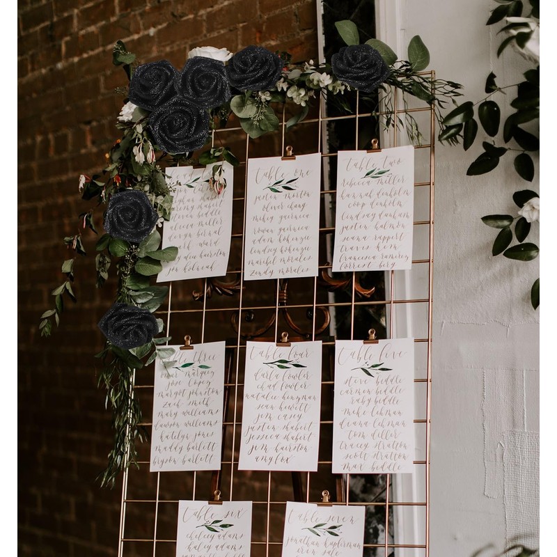 Uznaeoi Black Glitter Roses,50PCS Fake Roses 2.76" Foam Flowers Artificial