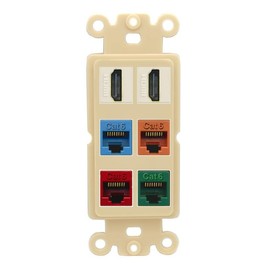 RiteAV 2 HDMI 4 Cat6 Ethernet Mixed Color Wall Plate - Rocker [Ivory/Ivory]