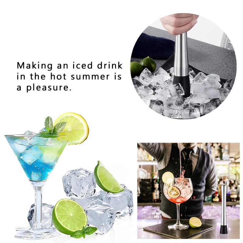 Stainless Steel Cocktail Muddler,20.5 Cm Muddler Multi-Functional,Silver Fruit Ice Crusher