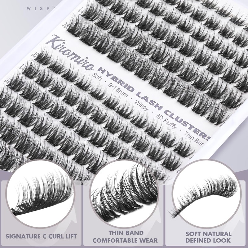 Kiromiro Wispy Lash Clusters Fluffy Eyelash Clusters 9-16mm Hybrid Cluster