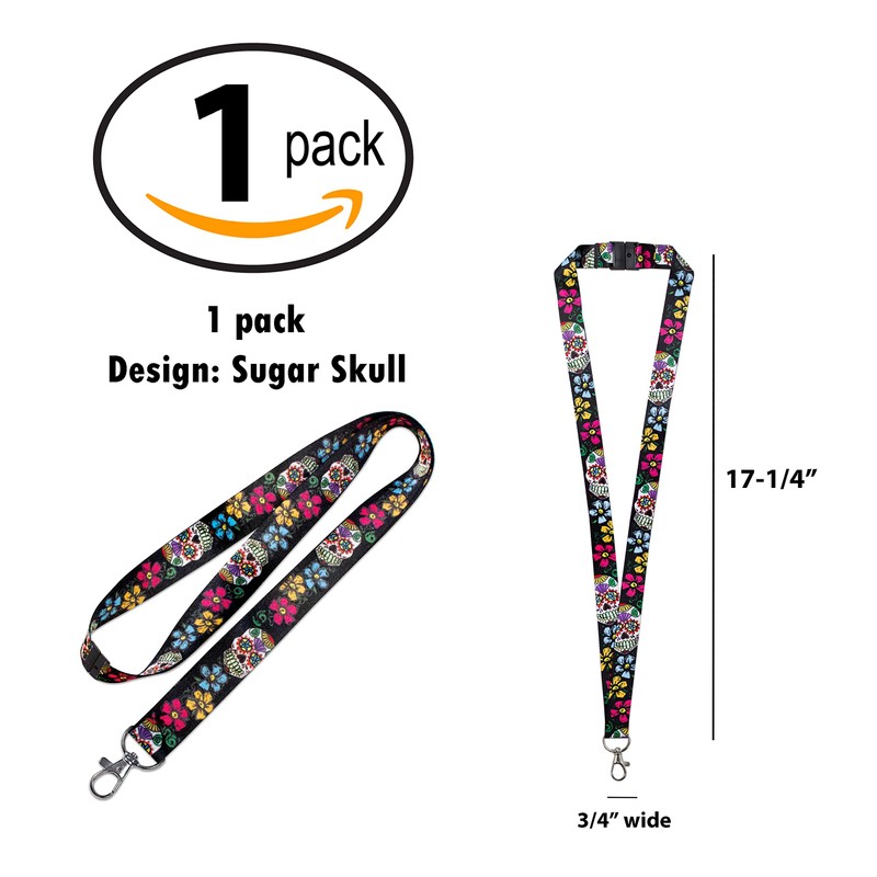 Lucky Line Lanyard with Swivel Snap, Sugar Skull Design (C210)