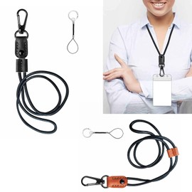 WBANGIAO Leather Lanyard with Metal Clip, Long Neck Lanyard Keychain for Key Holder Adjustable Keychain Lanyards.Black