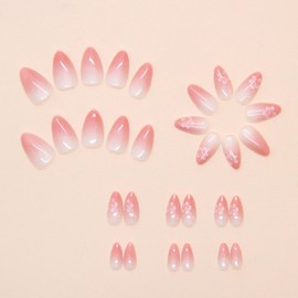 Flower MIXFOSAHN Press on Nails Short Almond Fake Nails Pink White False Nails with Gradient Designs Floral Glossy Full Cover Stick on Nails Flowers Glue on Nails Acrylic Nails for Women Girls 30 Pcs