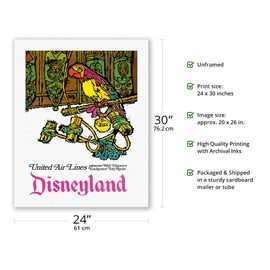 Disneyland - Enchanted Tiki Room - José the Mexican Macaw - United Air Lines - Vintage Airline Travel Poster by James Jebavy c.1968 - Fine Art Rolled Canvas Print 20in x 26in