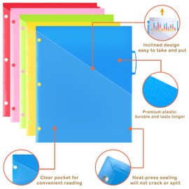 WOT I 5-Tab Plastic Dividers w/Front Pockets - 1 Set, Pockets Dividers for 3 Ring Binders, Assorted Colors