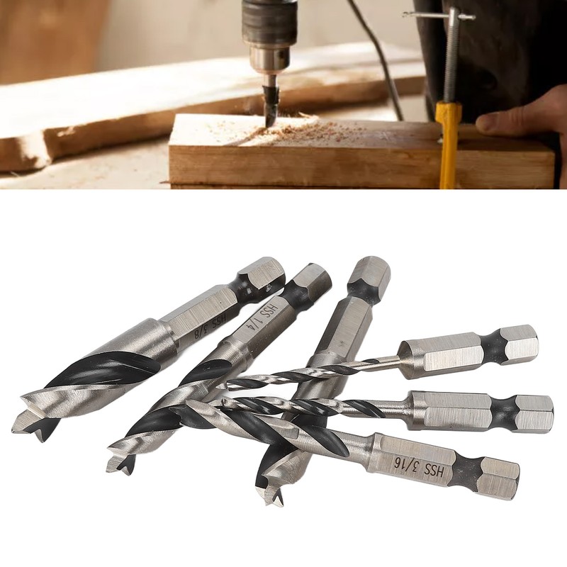 6Pcs 3 Point Drill Bit High Speed Steel Imperial Wood